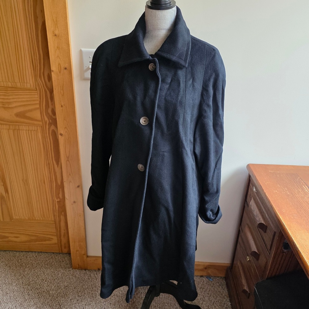 Vintage Ashley Scott Black Wool Blend Overcoat Made in USA Women Large